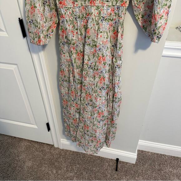NWT THE GREAT. Floral Gray Pink Cotton Maxi Dress Large 3 - Picture 4 of 12